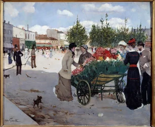 Kwiaciarnia na Boulevard Rochechouart w Paryżu (Marche de la Madeleine). Obraz Norberta Goeneutte (1854-1894)
