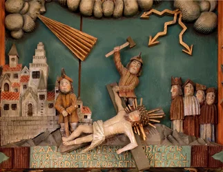 Jezus przybity do krzyża, fragment ołtarza