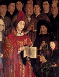 Poliptyk świętego Wincentego (Painéis de São Vicente de Fora). Portret świętego Wincentego i Henryka Żeglarza (1394-1460), księcia Portugalii. Portugalski malarz z XV wieku. Museu Nacional de Arte Antiga, Lizbona.