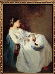 Śpiąca siedząca kobieta Obraz Octave Tassaert (1800-1874) XIX-wieczne słońce. 0,32 x 0,24 m²