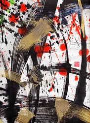 Zen Sun Fire Ink Abstraction 2, 2020 (Tusz i kolor na papierze Xuan)