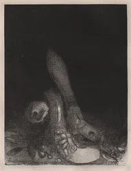 Kuszenie św. Antoniego: opadają kwiaty i pojawia się głowa pytona, 1896.