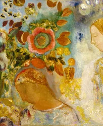Dwie młode dziewczyny wśród kwiatów, 1912