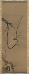 Prunus, wiszący zwój, ok. 1700 (atrament na jedwabiu)