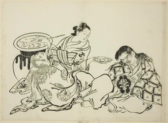 Kurtyzana Plying Shojo z Sake, nr. 4 z serii 12 odbitek