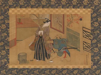 Kabuki Zagraj w Kusazuribiki z Opowieści Soga Soga monogatari, XVIII wiek.