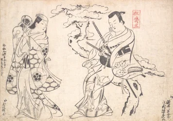 Scena z dramatu Shusse Taiheike, wystawiona w Teatrze Ichimura, prawdopodobnie 1709 r.