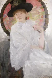 Portret damy z japońskim parasolem olej na płótnie