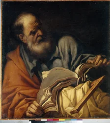 Św. Tomasz Apostoł. (Św. Tomasz Apostoł). Malarstwo Orazio Borgianiego (1578-1616), olej na płótnie, sztuka włoska (Rzym)