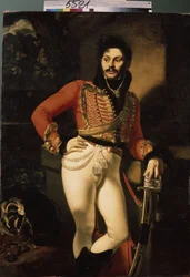 Portret pułkownika huzarów Eugrafa Davydova (1775-1823). (Portret pułkownika huzarów E. Davydova). Obraz Oreste Adamovich Kiprensky (Kiprenski) (1782-1836), olej na płótnie