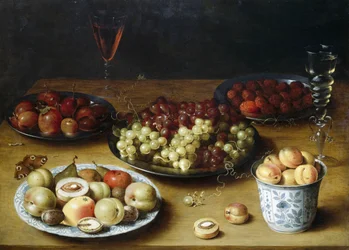 Martwa natura z owocami i kieliszkami, autorstwa Osias Beert (1580-1624), olej na desce