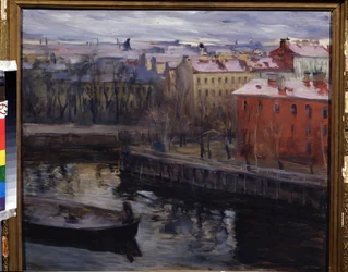„Widok Leningradu”” Obecny Sankt Petersburg. Obraz Osipa Emmanuilovicha Braza (1872-1936) Regionalne Muzeum Sztuki, Kaługa