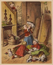 Małe kocięta (kolorowa litografia)