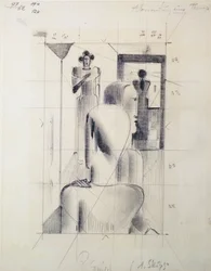 Figury w pokoju, Oskar Schlemmer (1888-1943), ołówek na papierze. Niemcy, XX wiek.