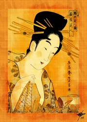 Kobieta czytająca na obrazie ukiyo-e