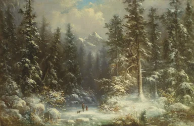 Leśna scena śnieżna, XIX w.