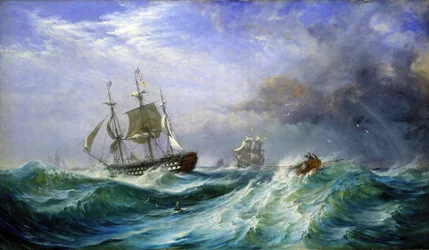 Mężczyzna na morzu, spuszczający pomoc z HMS 