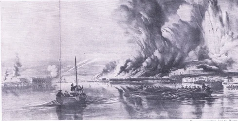 Upadek Sewastopola i wycofanie się Rosjan, 8 września 1855, ilustracja z brytyjskich bitew lądowych i morskich, 1915
