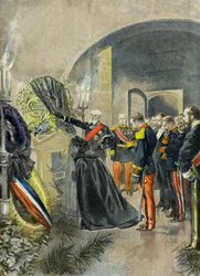 Nicolas 2 składa wieniec na grobie Sadiego Carnota w Panteonie, Paryż 1896 (rycina)