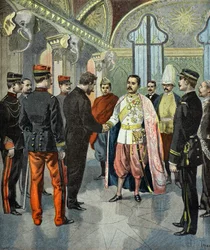 Paul Doumer przyjęty przez króla Syjamu Ramę 5 w 1899 r. (rycina)