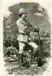 Portret doktora Emile Holuba w kostiumie badawczym, grawerowany przez Tofaniego, ilustrujący historię „Au pays des Marutses””, w latach 1875-1879, autorstwa doktora Emile Holuba (1847-1902). Opublikowane w Tour du monde, 2. semestr 1883, pod redakcją Edoua