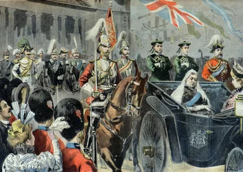 Diamentowy jubileusz królowej Wiktorii, orszak na ulicach Londynu w 1897 r. (rycina)