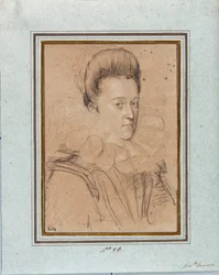 Portret Eleonory Medycejskiej (Eleonora de Medici) (1567-1611) Żona Wincentego I z Gonzagi, księcia Mantui (Vincenzo I Gonzaga, księcia Mantui) (1562-1612) Rysunek Ottavio Leoniego (1578-1630) Geny, Muzea Strada Nuova, inw 2432