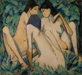 Trzy dziewczyny w lesie, ok. 1920 (olej i tempera na panelu)