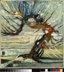 "Drzewo" (Drzewo) Obraz Otto Muellera (1874-1930) (ekspresjonizm) Olej na płótnie. Muzeum Sztuk Pięknych Mikalojus Konstantinas Ciurlionis, Kowno, Litwa
