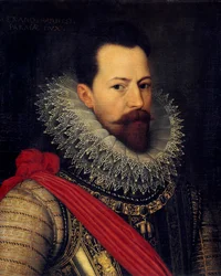 Portret kondotiera Aleksandra (Alessandro) Farnese, księcia Parmy, gubernatora Holandii (1545-1592) Obraz Octaviusa Van Veena (lub Vaeniusa lub Veniusa) (1556-1629) 1585 około Słońca. 0,58 X 0,48 m Bruksela, Muzeum Królewskich Sztuk Pięknych