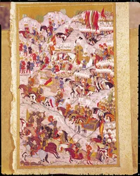 Rękopis TSM H.1524 „Hunername”: Sulejman Wspaniały (1494-1566) w bitwie pod Mohaczem w 1526 r., Z „Księgi doskonałości” Lokmana