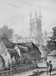 College Tower, biblioteka i młyn Winchester, ok. 1830 r.