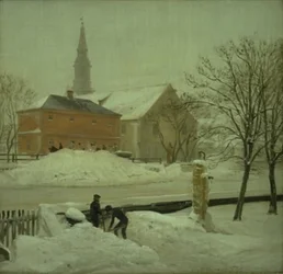 Widok z rezydencji artysty w posiadłości Løwenera w Christianshavn. Zimowy dzień ze śniegiem