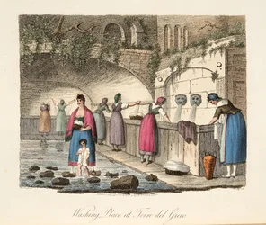 Miejsce mycia w Torre del Greco, z włoskiej scenerii, reprezentujące maniery, zwyczaje i rozrywki różnych stanów Włoch, wyd. 1806 (ręcznie kolorowane grawerowanie)