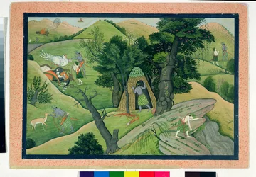74,73 Rama i Lakszmana wędrują w poszukiwaniu Sity, z Ramajany, Kangra, Himachal Pradesh, 1780