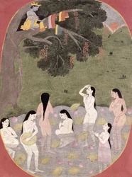کرشنا د غواګانو د نجونو جامو سره، ټیري-ګرهوال، c.1820-30