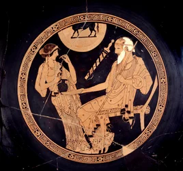 Puchar Ilioupersis: puchar z czerwonymi postaciami przedstawiającymi Bryzeidę i starego Feniksa (Phoenixa), wychowawcę Achillesa. Przypisywany Brygosowi (V wiek p.n.e.). Paryż, Luwr