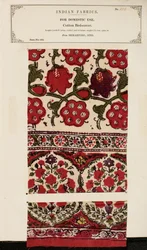 Próbka w bawełnianej okładce z Shikarpore w Sind, z The Collection of the Textile Manufacturers of India, autorstwa Johna Forbesa Watsona, opublikowana w 1866 r.