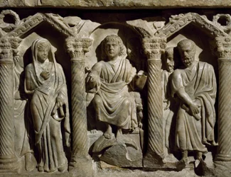 Wczesnochrześcijański sarkofag, znany także jako sarkofag błogosławionego Idziego, marmur, oratorium San Bernardino, Perugia, Umbria, detal, Włochy, IV wiek