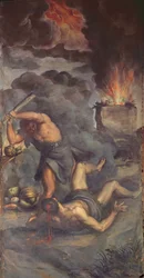 Wnętrze organowych drzwi płycinowych przedstawiających Kaina i Abla, 1600 r.