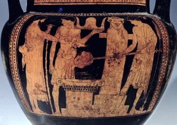 Czerwonofigurowy krater poddasza, detal, ozdobiony sceną kuźni Wulkanów, V w. p.n.e. (ceramika)