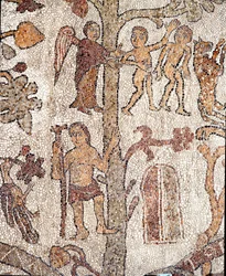 Adam i Ewa poluje z Mozaiki Raju Ziemi Pantaleone, kapłana i mozaiki. 1163-1166. Nawa główna katedry w Otranto