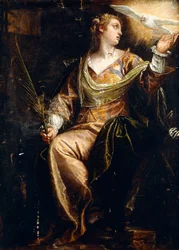 Święta Katarzyna Aleksandryjska w więzieniu, nad nią Duch Święty, ok. 1580 (olej na płótnie)