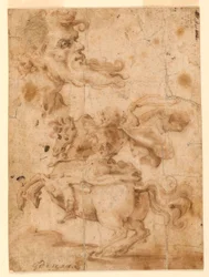 Rysunek Głowa brodatego mężczyzny, mężczyzna na koniu, ok. 1650 r.