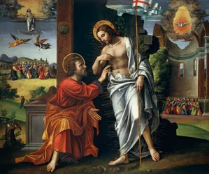 Chrystus i niewierny Tomasz, autorstwa Paola Cavazzoli (1486-1522)
