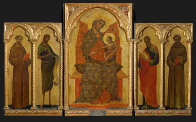 Poliptyk. Centralny panel: Madonna z Dzieciątkiem ...