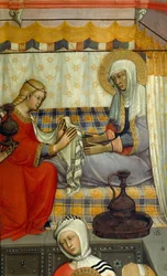 Ołtarz Narodzenie Dziewicy autorstwa Paolo di Giovanni Fei (ok. 1345 - ok. 1411), tempera na drewnie, detal