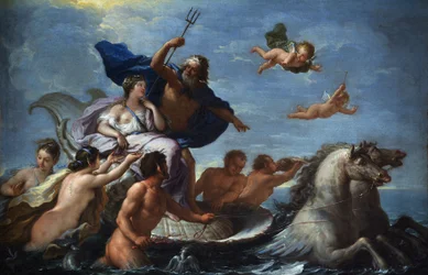 Triumf Neptuna i Amfitryty. Barok, Włochy, szkoła neapolitańska, Villa Margherita, Bordighera, 51 x 76, obraz