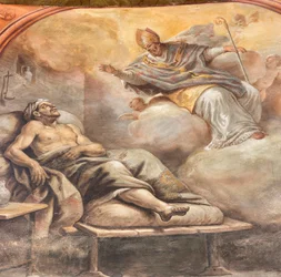 Freski Paolo de Matteis z 1714 r. na sklepieniu i na bębnie, przedstawiające życie świętego, kaplica San Cataldo w katedrze, Taranto, Włochy (zdjęcie)