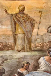 Freski Paolo de Matteis z 1714 r. na sklepieniu i na bębnie, przedstawiające życie świętego, kaplica San Cataldo w katedrze, Taranto, Włochy (zdjęcie)